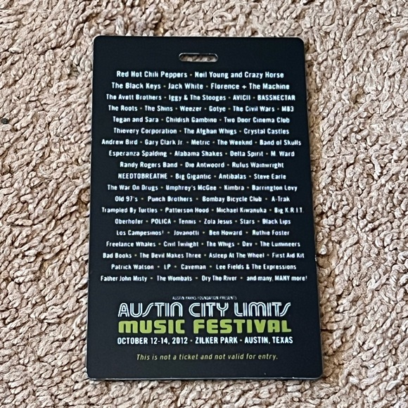 2012 ACL Austin City Limits Texas Music Festival Promo Band Lanyard Card - Picture 3 of 3